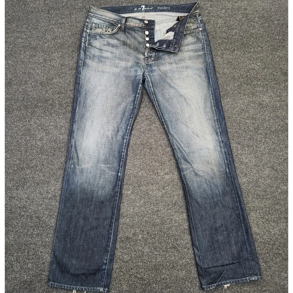 7 For All Mankind Men's 36 Standard Blie Medium Wash Straight Leg Jeans